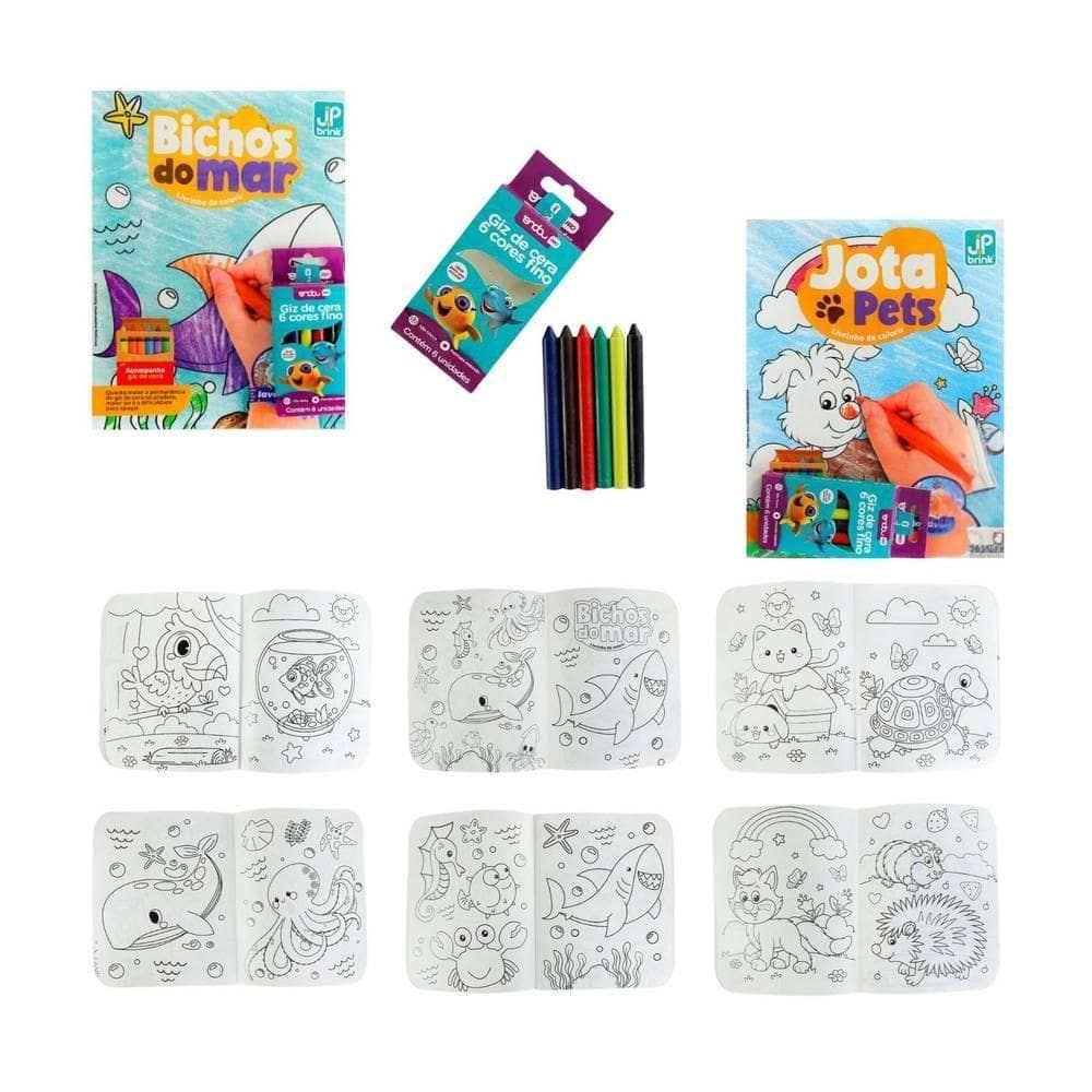 Livro Para Colorir Infantil Com Caixa 6 Giz De Cera Atóxico