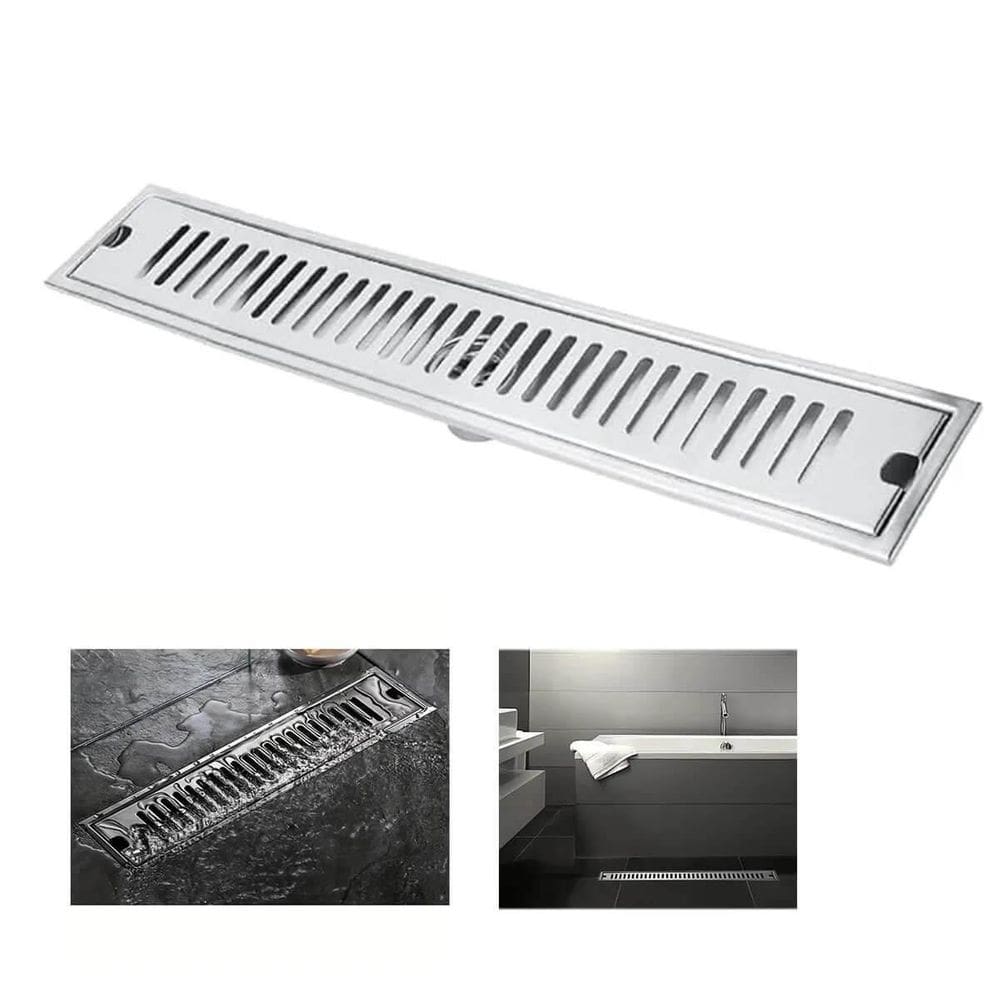 Ralo Linear Inox 50Cm Anti Odor Inseto Banheiro Area Externa