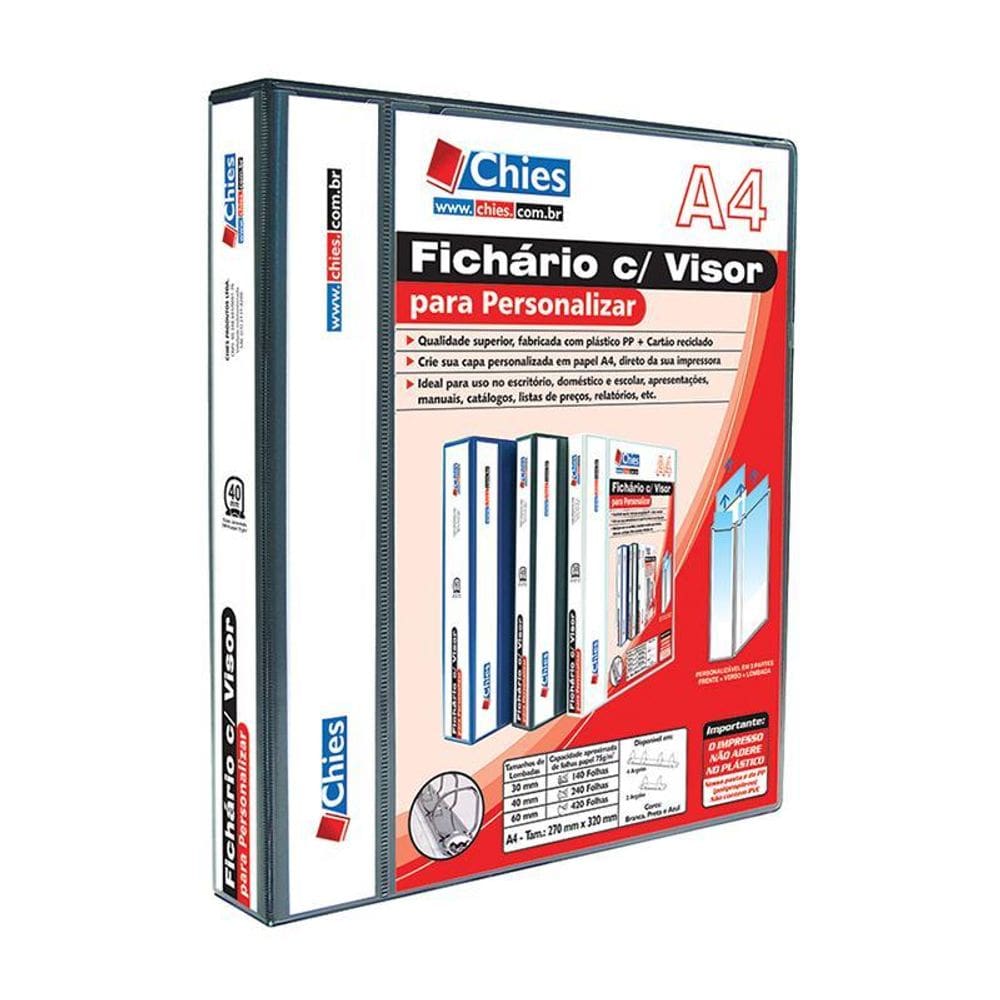 Fichário revestido Cristal A4 preto 40mm c/ 4 argolas Chies