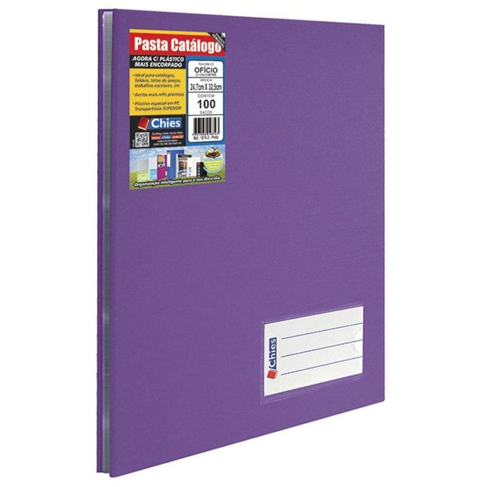 Pasta catálogo ofício 4004 violeta com 100 plásticos Chies