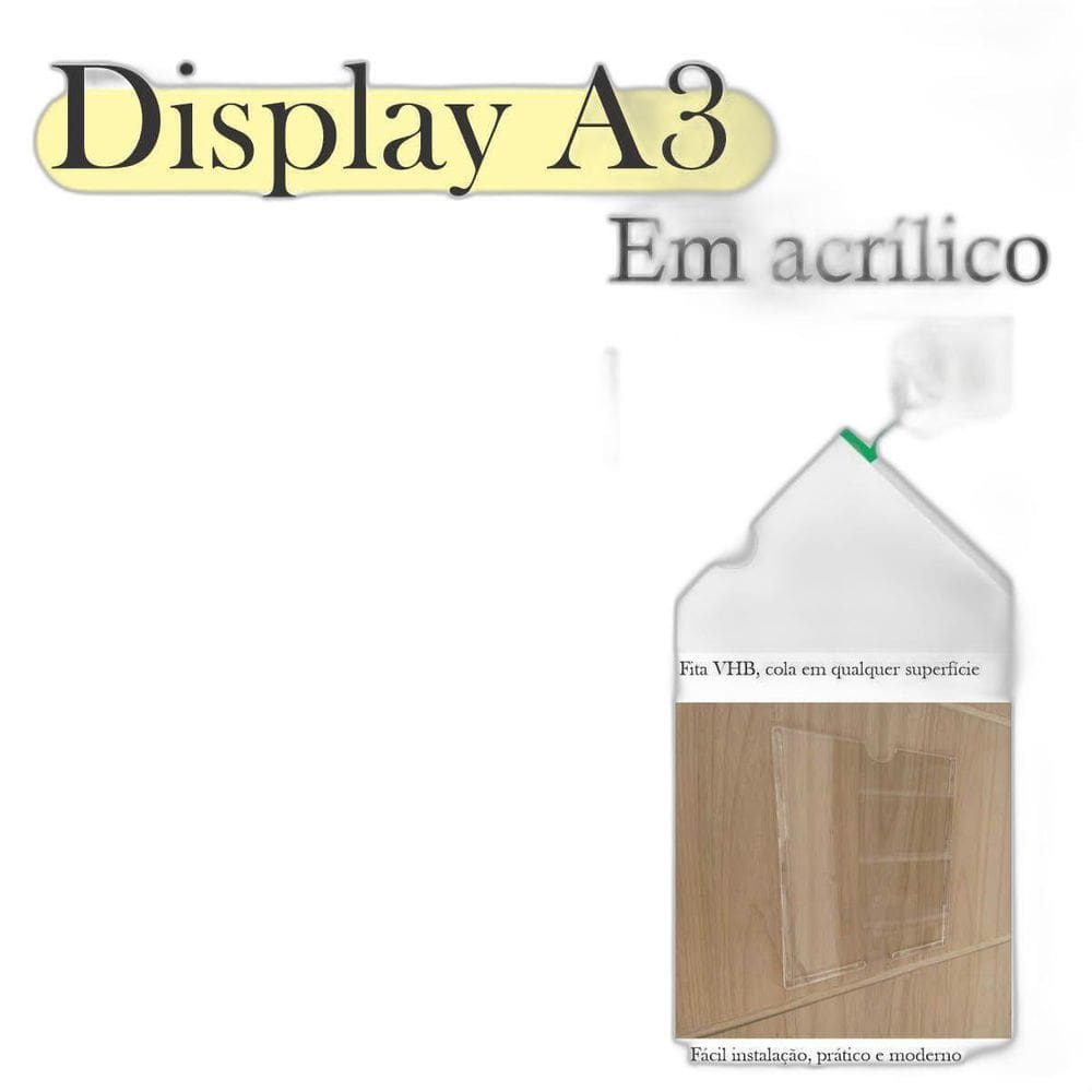 Display Parede Quadro Avisos Porta Folhas A3 Acrílico Horiz