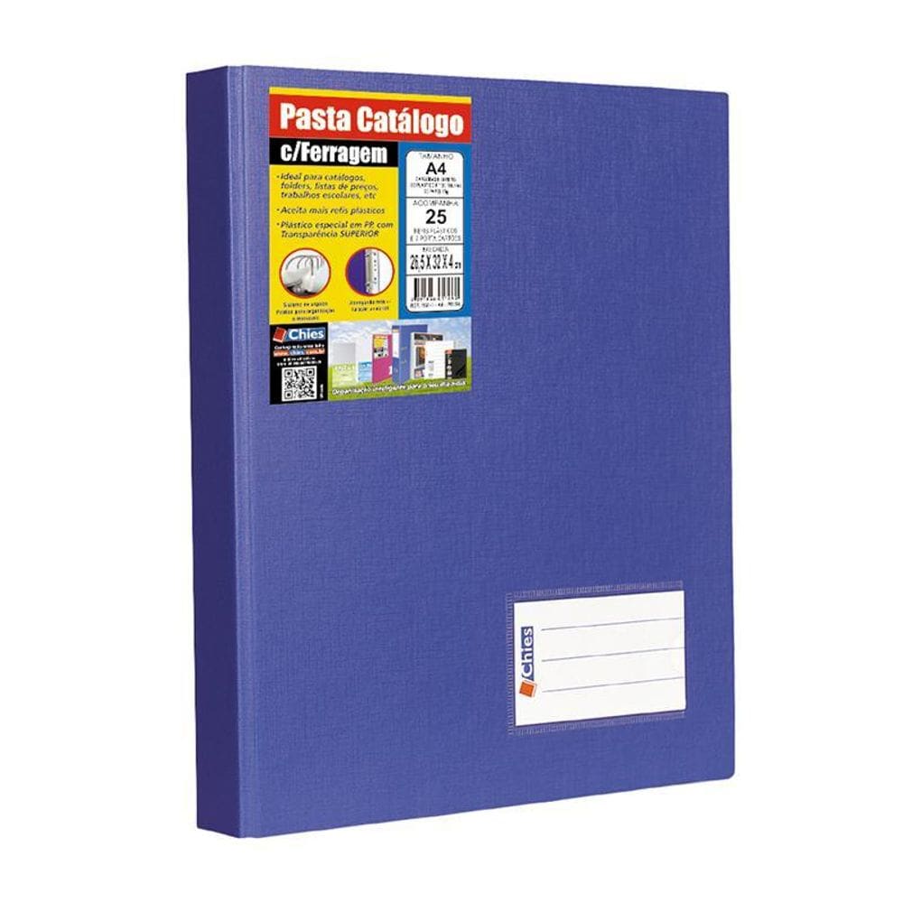 Pasta catálogo A4 1173 azul com 25 plásticos Chies