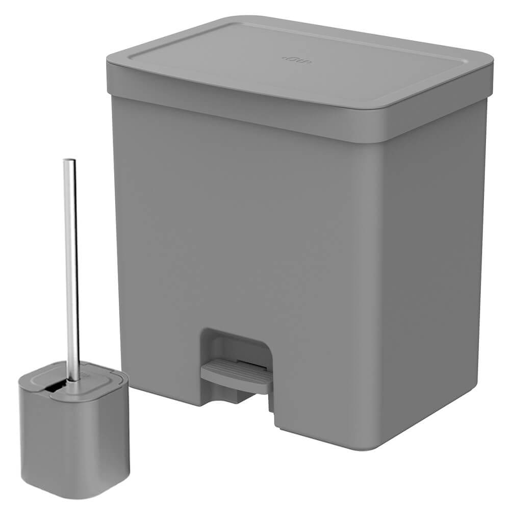 Lixeira para Banheiro com Pedal e Escova Sanitária Chumbo 20L - Ou