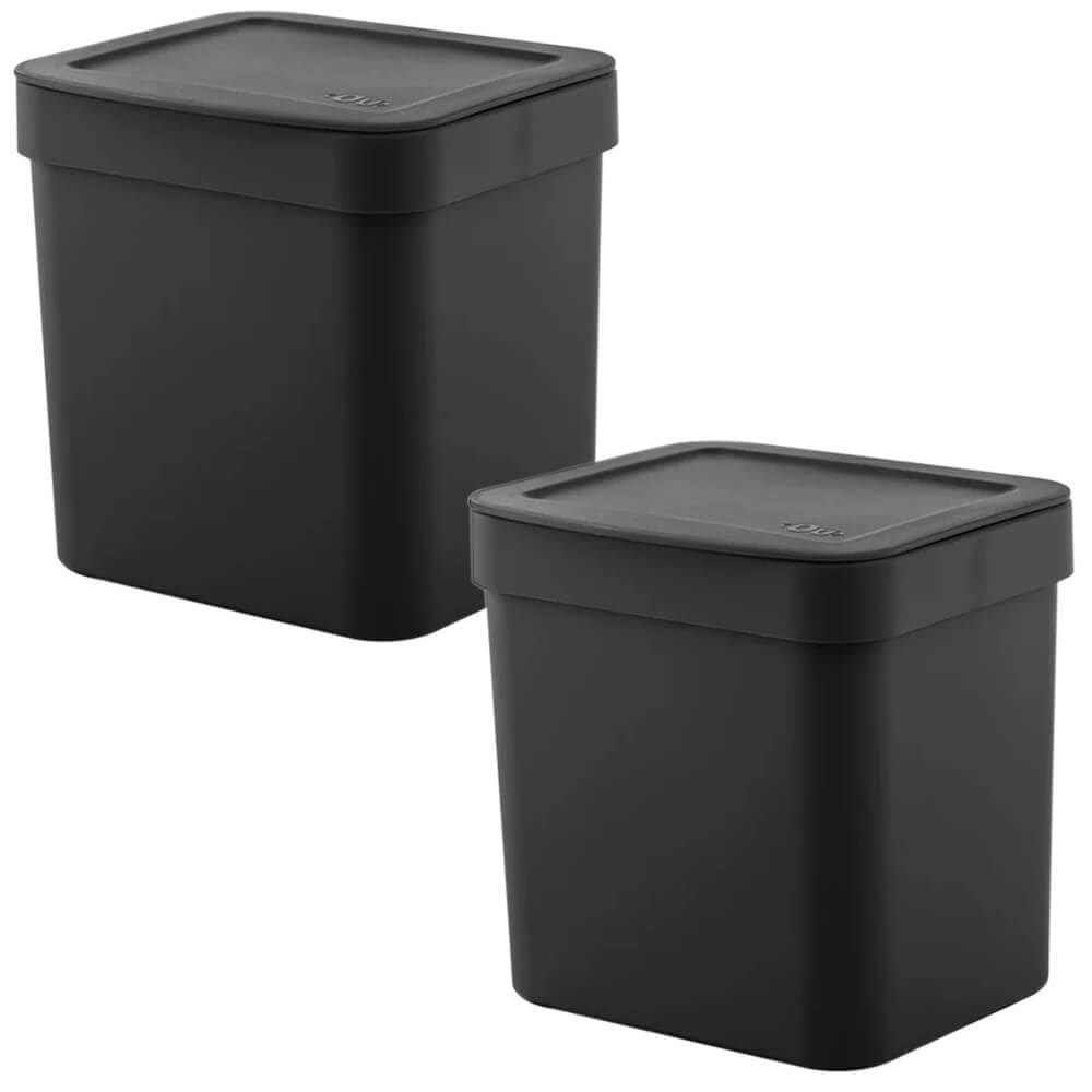 Jogo de Lixeiras para Cozinha e Banheiro 2,5L 2 peças Trium Preta - Ou