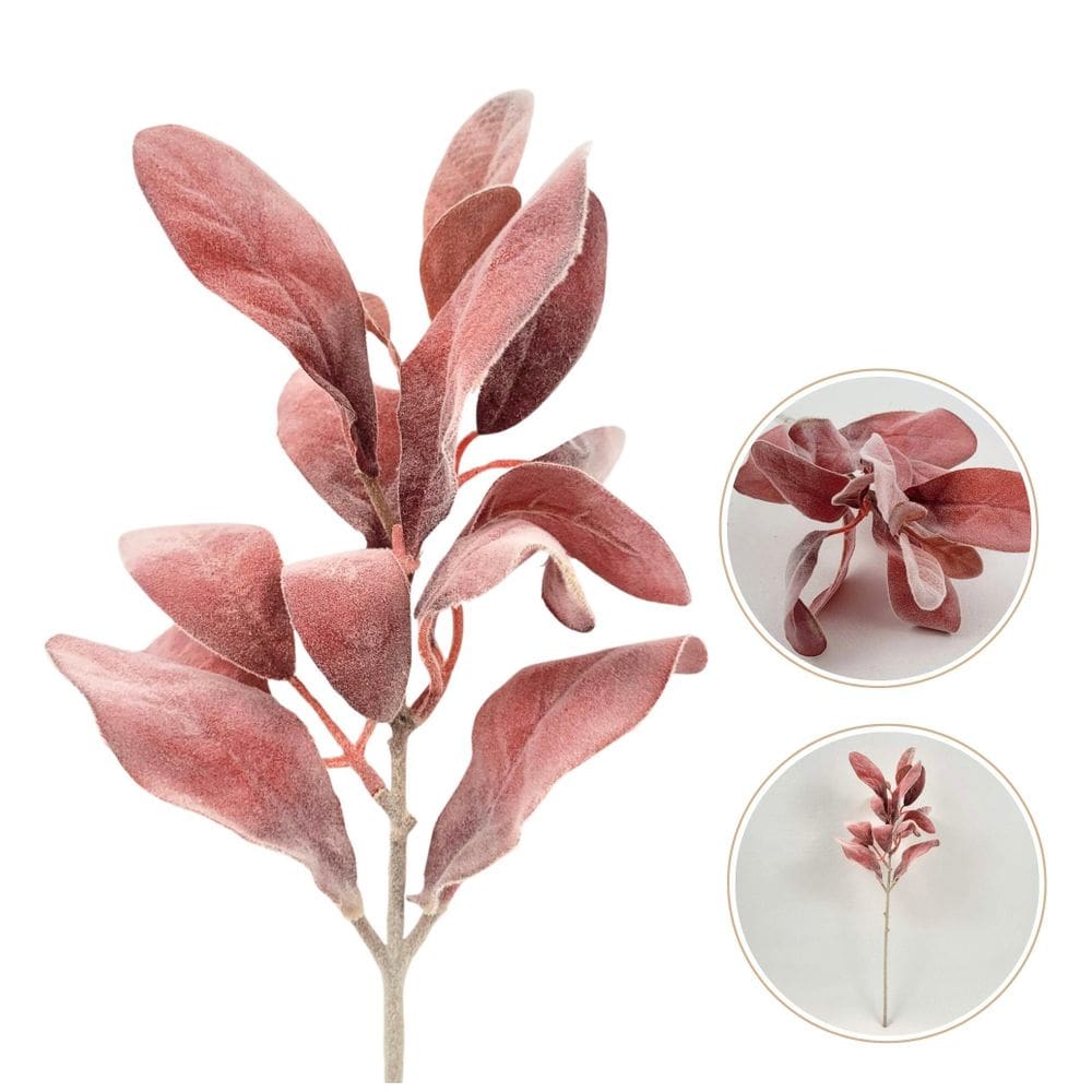 Folha De Orelha De Cordeiro Vermelha 37Cm Planta Artificial