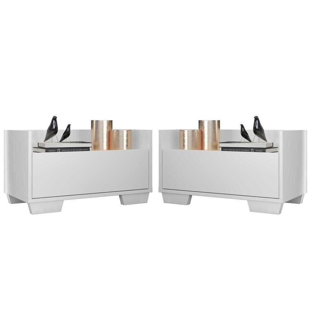 Kit Com 2 Mesas De Cabeceira 60Cm Multimóveis V3634 Branca Branco