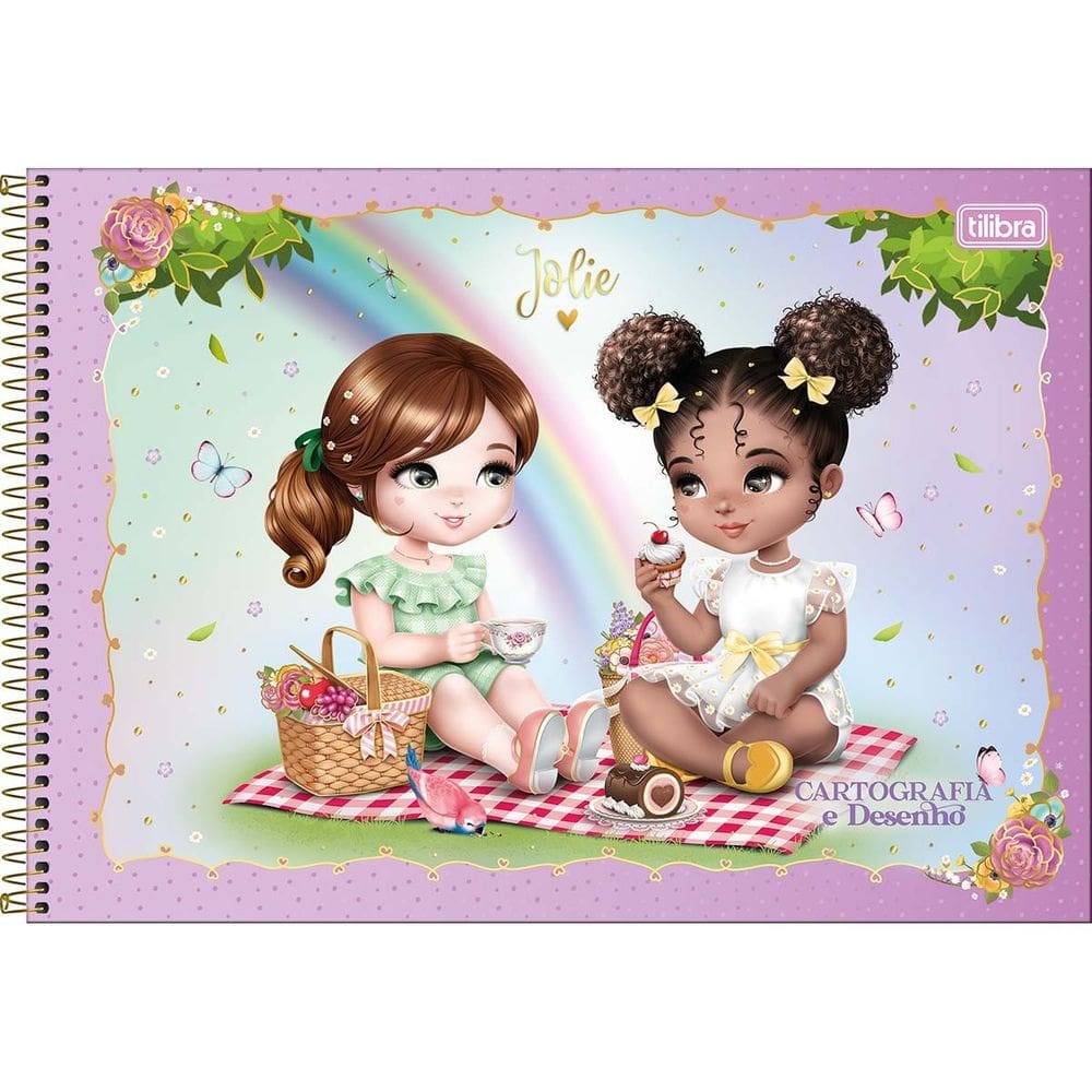Caderno de Desenho e Cartografia Capa Dura Jolie 80 Folhas - Tilibra | Papelaria | Super Fofa | Meninas | Escolar |