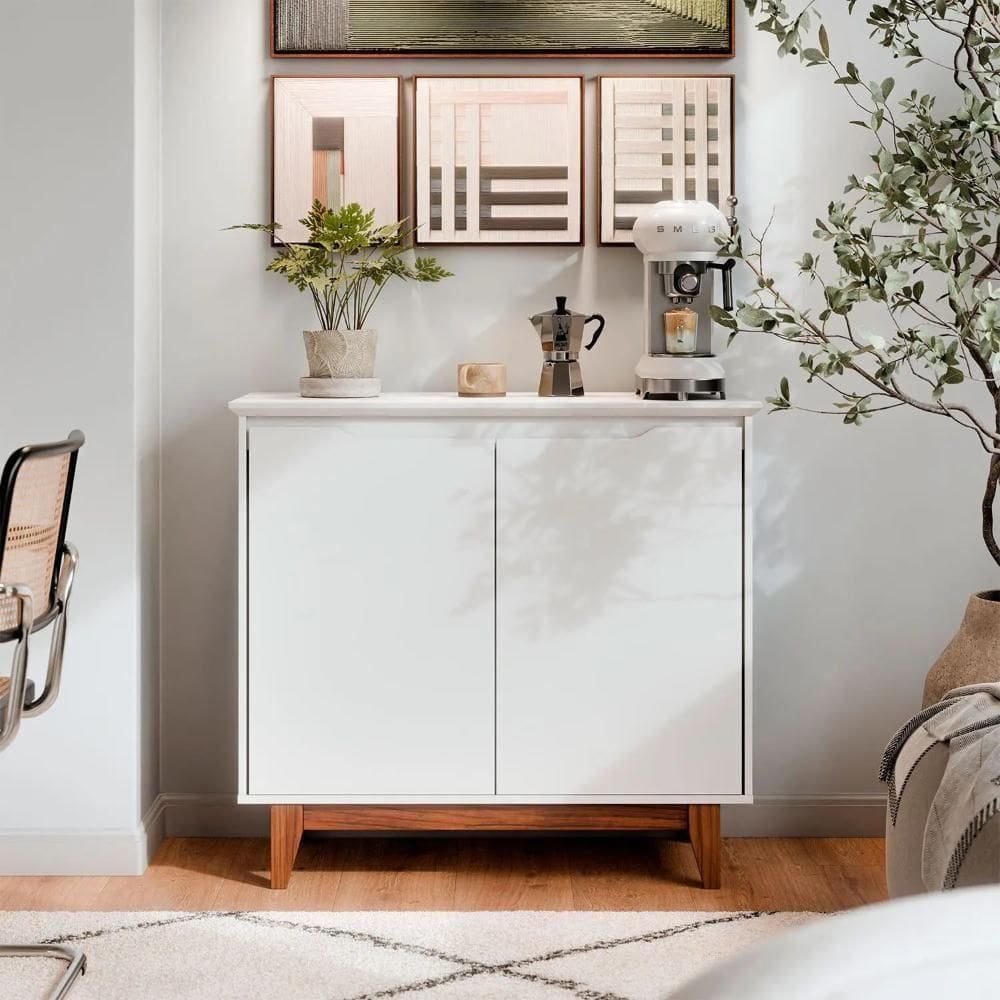 Aparador Buffet Balcão 2 Com Gaveta Portas Gucci Branco