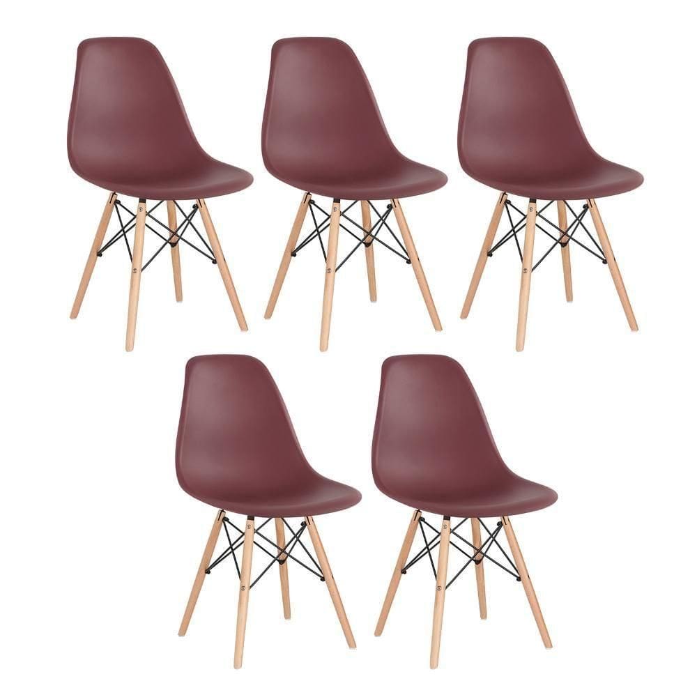 Kit 5 Cadeiras Charles Eames Eiffel Dsw Com Pés De Madeira Clara Marrom