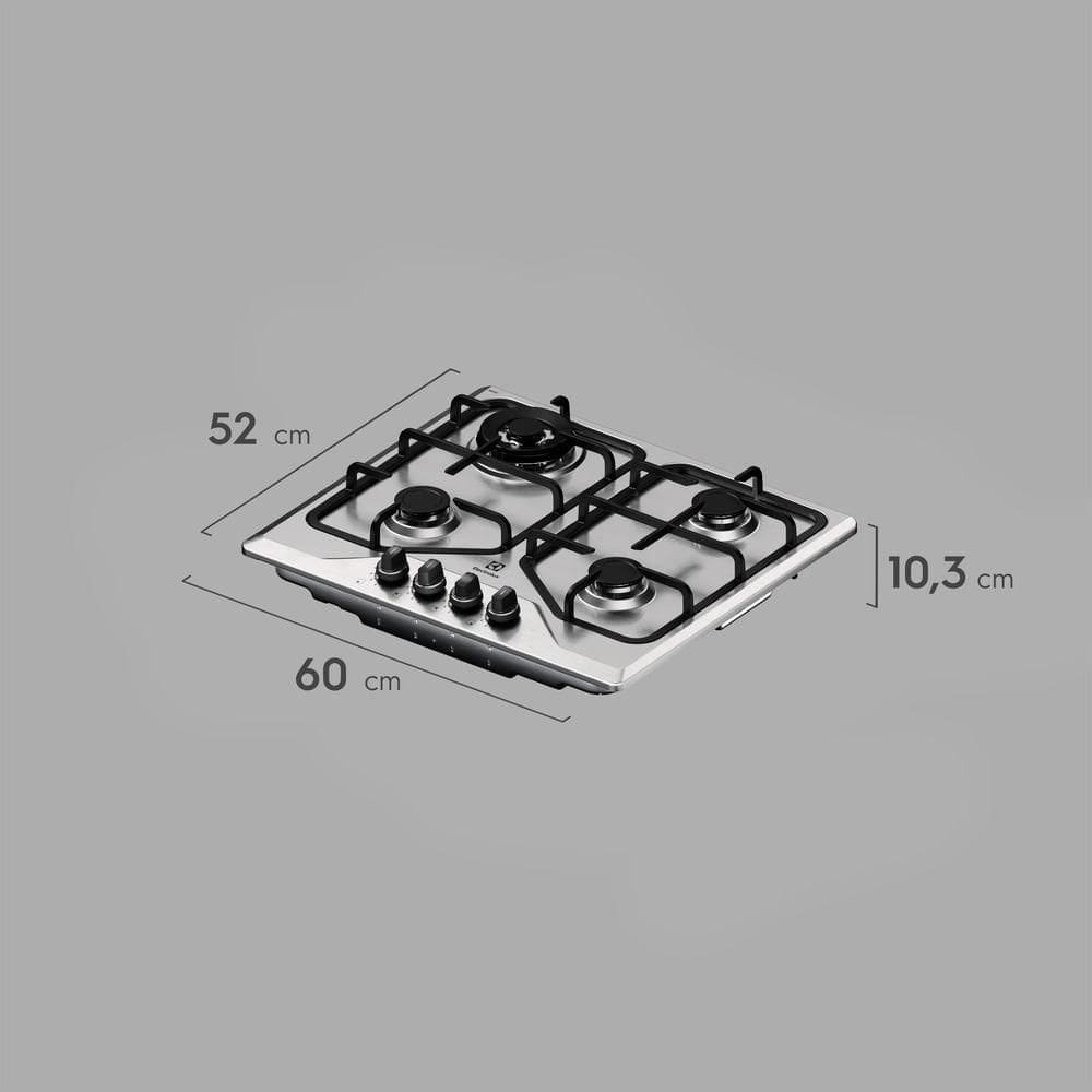 Cooktop Electrolux 4 Bocas Experience Inox com Grades Duplas Ferro Fundido (KE4XC)