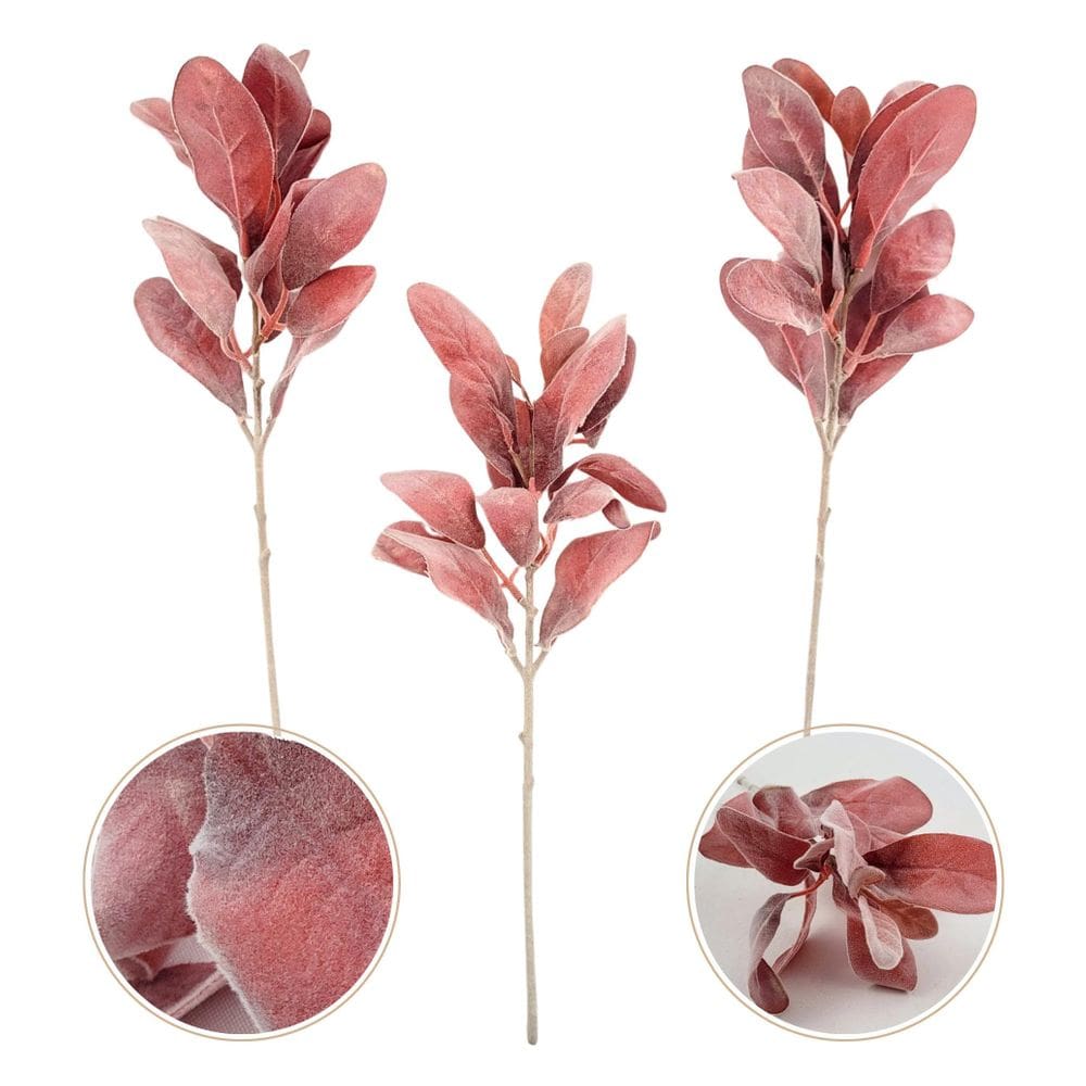 Folha De Orelha De Cordeiro Vermelha 37Cm Artificial 3Pc