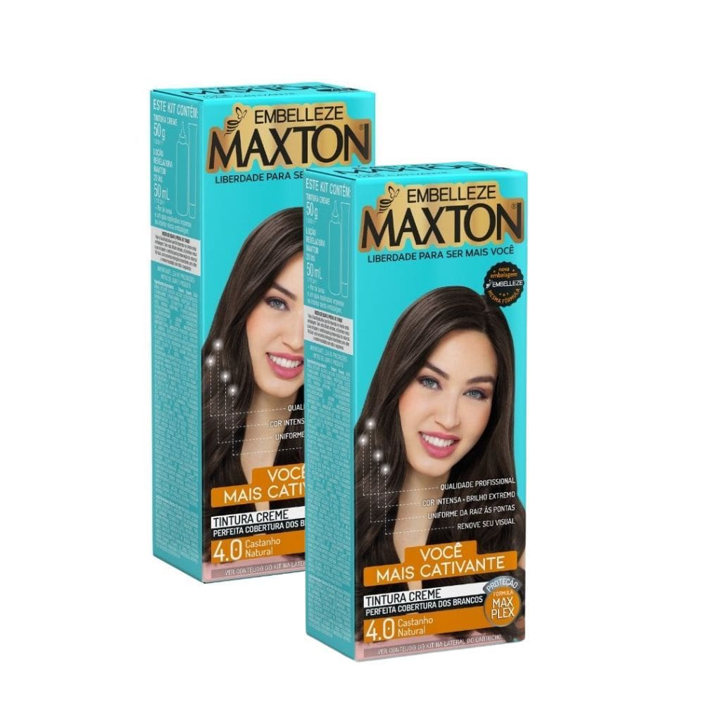 Kit 2 Tintura Creme Maxton Castanho Natural 4.0