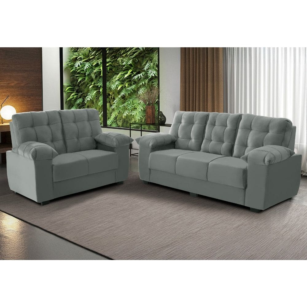 Conjunto Sofá 3 e 2 Lugares Veludo Lisboa Estofados Paraná