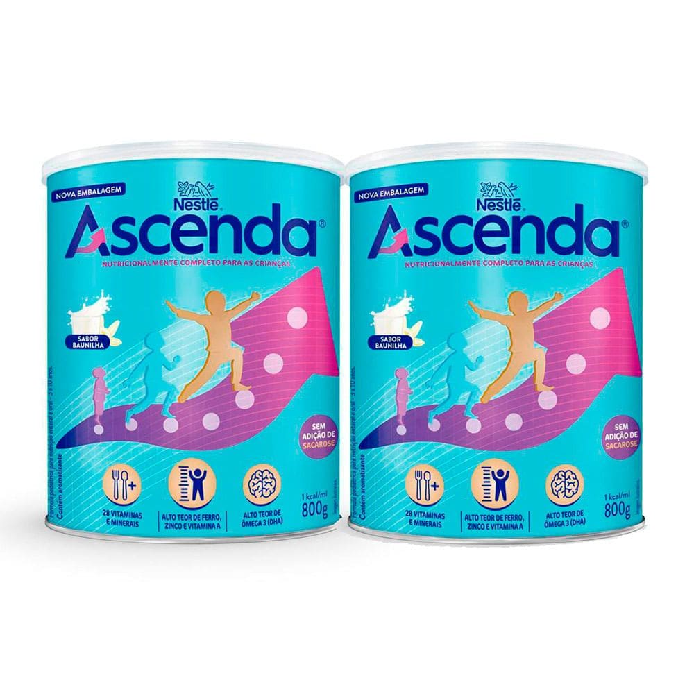 Kit 2 Suplemento Alimentar Nestlé Ascenda Baunilha 800g