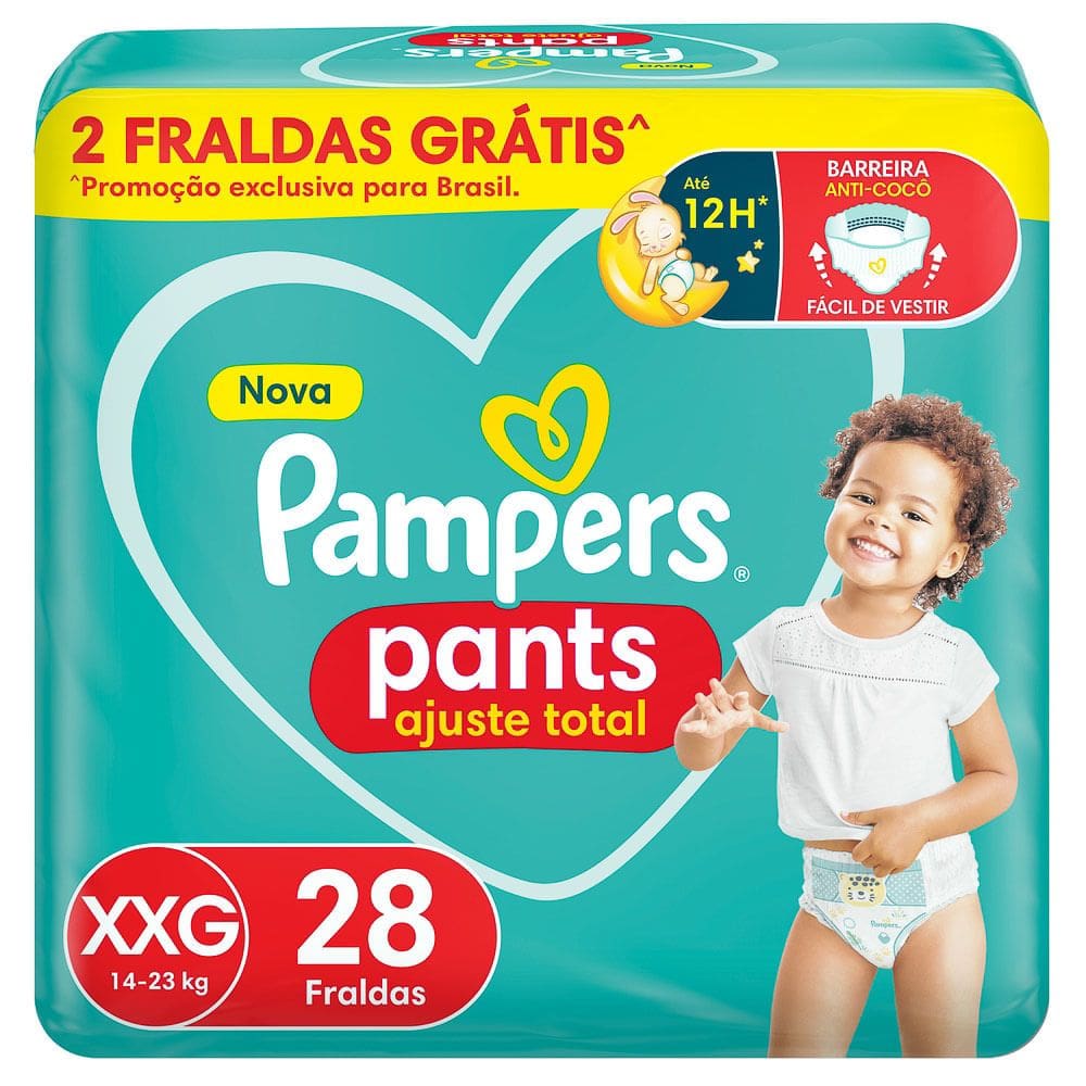 Fralda Pampers Pants Ajuste Total Tamanho XXG com 28 Unidades Descartáveis