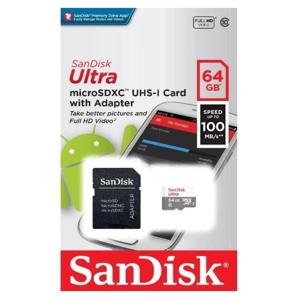 Cartão Micro Sd 64gb Ultra Classe 10 MicroSDXC UHS-I 100mb/S