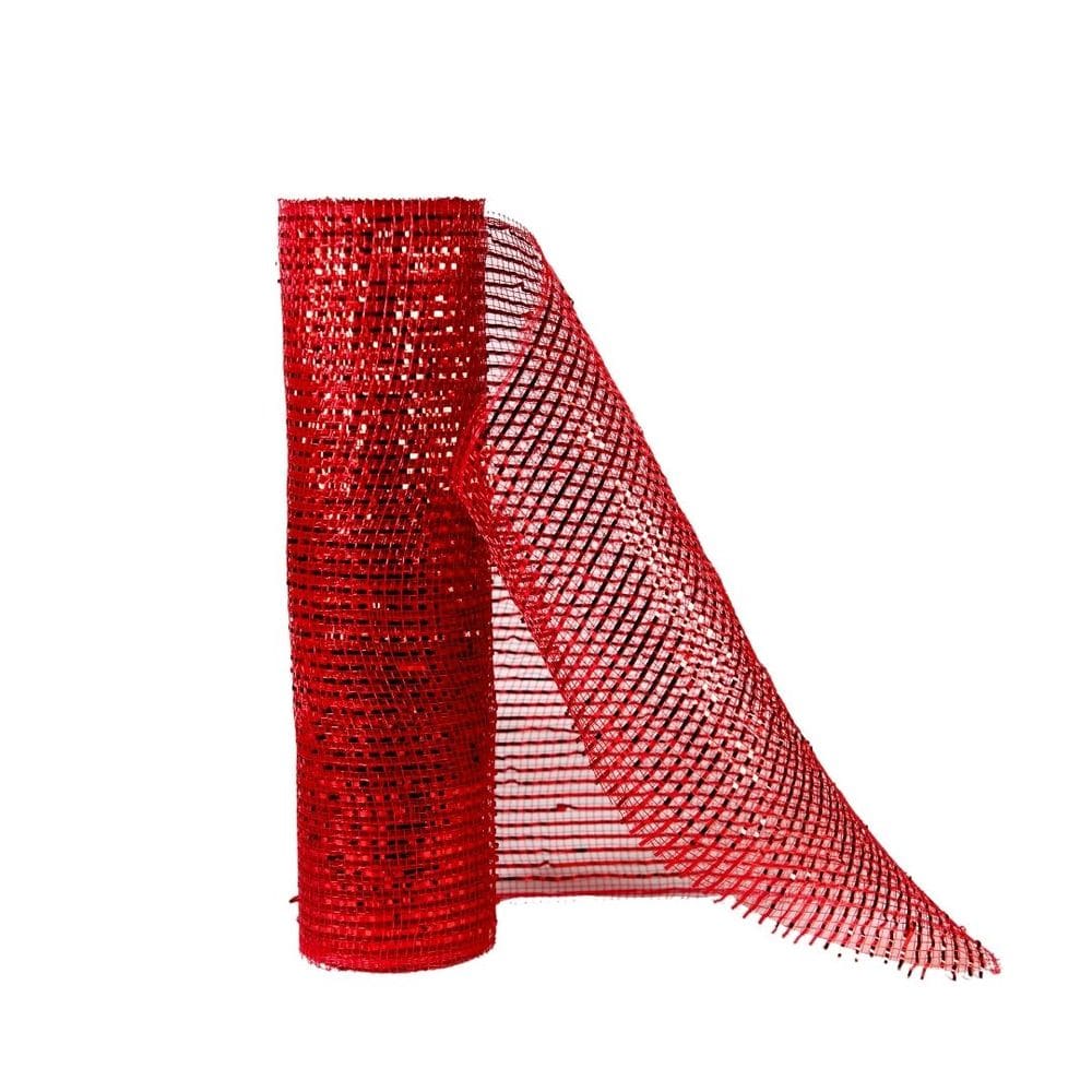 Tela Decorativa Natal Malha Tule Trançado Vermelha Premium 25cm x 5 metros