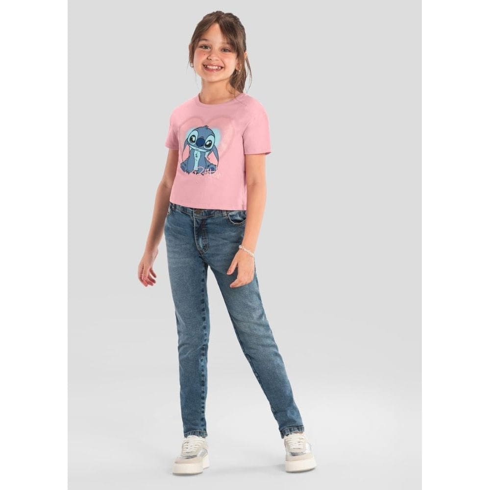 Blusa cropped infantil menina do Stitch Brandili