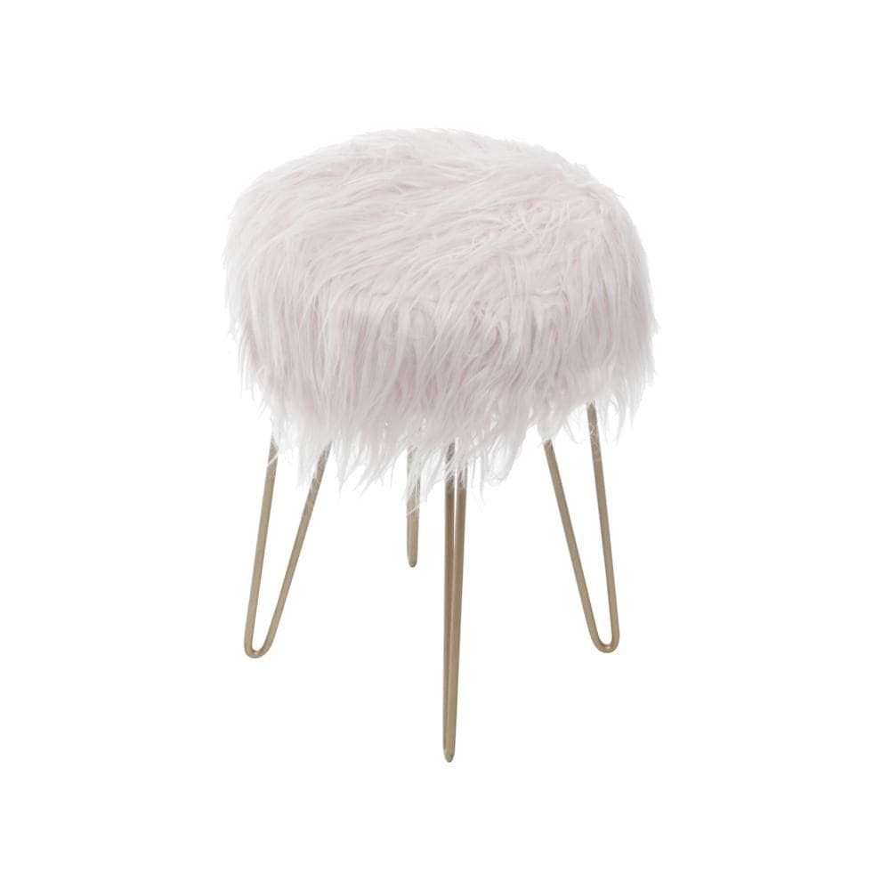 Puff Petit Pelo Longo Rosa Base Metal