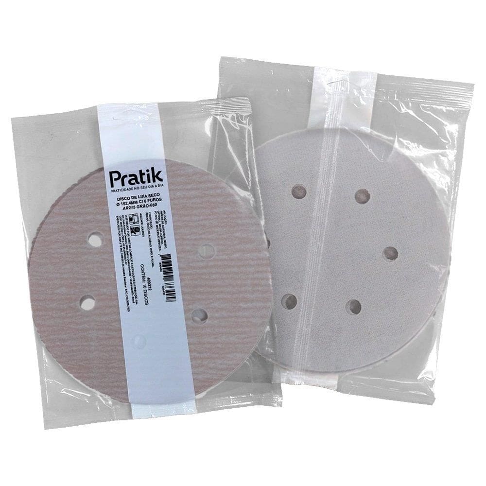 Disco de Lixa Seco AR215 152,4mm 6 Furos Fecho de contato G080 – Caixa 10 Peças