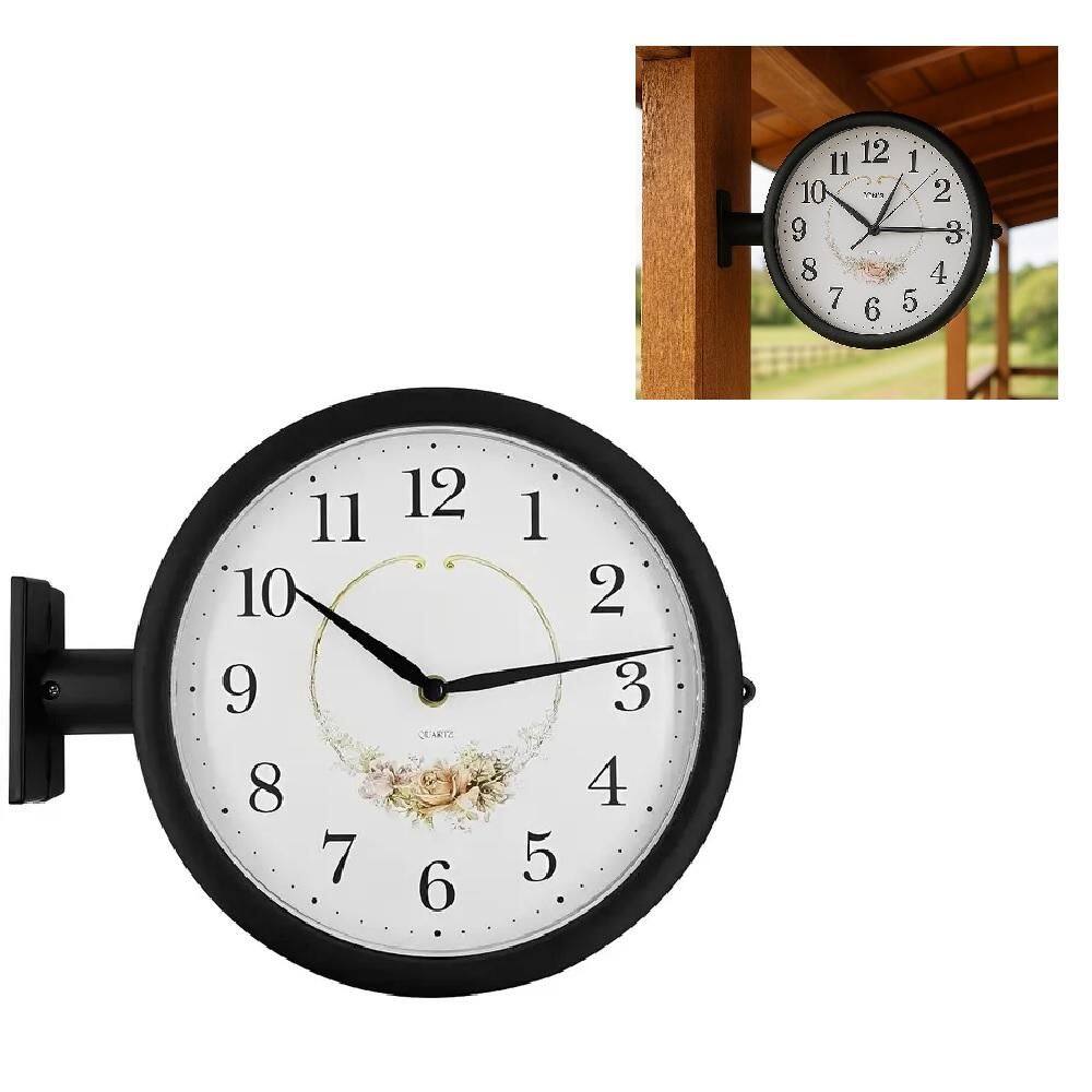 Relogio De Parede Dupla Face Vintage Estaçao De Trem Decorativo Retro Preto Luxo