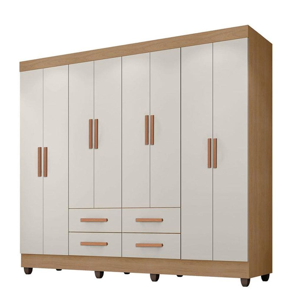 Guarda Roupa Casal Porto 8 Portas Nature Off White - Móveis Leão