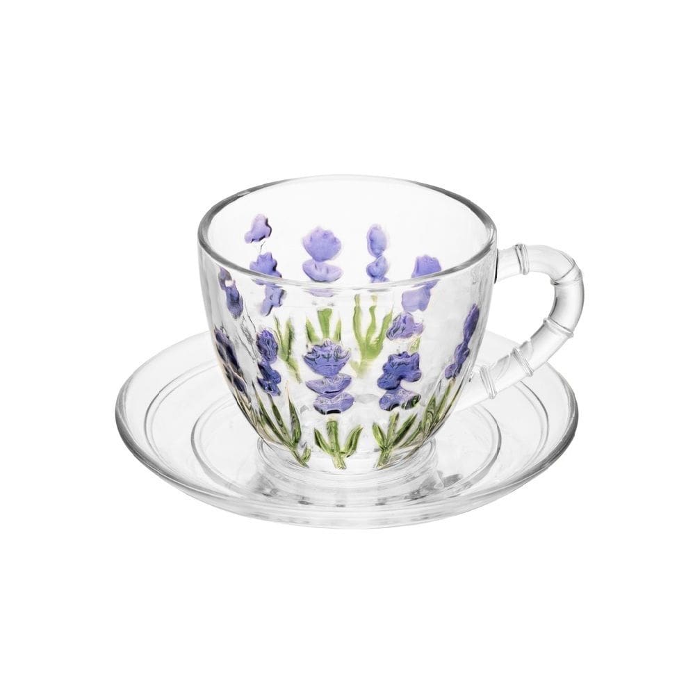 Xícara P/Café C/Pires de Cristal Lavanda Hand Painting 80ml Lyor
