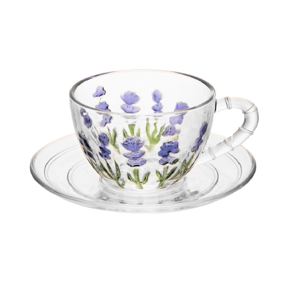 Xícara P/Chá C/Pires de Cristal Lavanda Hand Painting 220ml Lyor