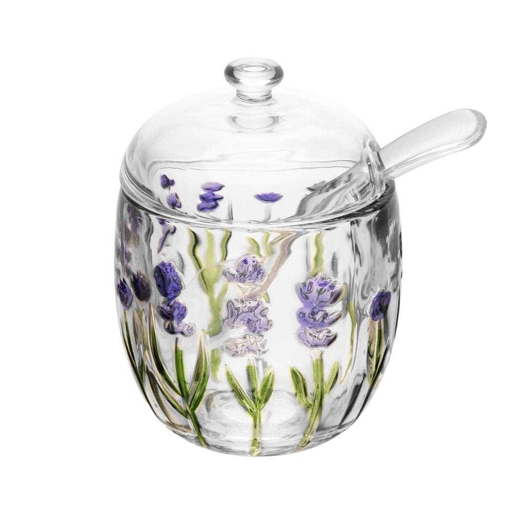 Açucareiro de Cristal C/Colher Lavanda Hand Painting Lyor