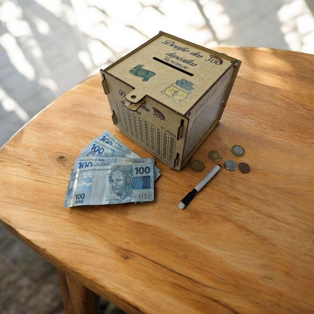 Cofre Guardar Woodbox Desafio 30 Mil Junte Dinheiro Natural