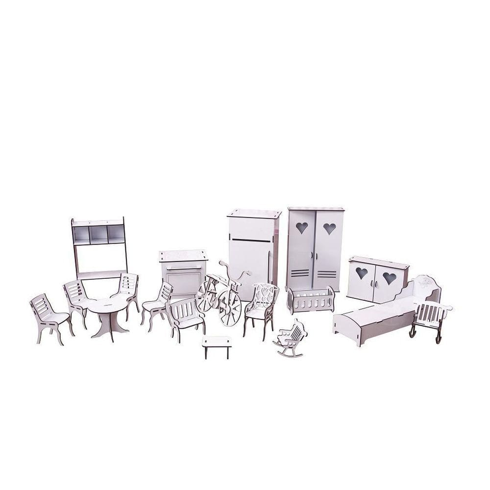 Kit Móveis Em Mdf Branco 18 Peças Escala Barbie - Darama