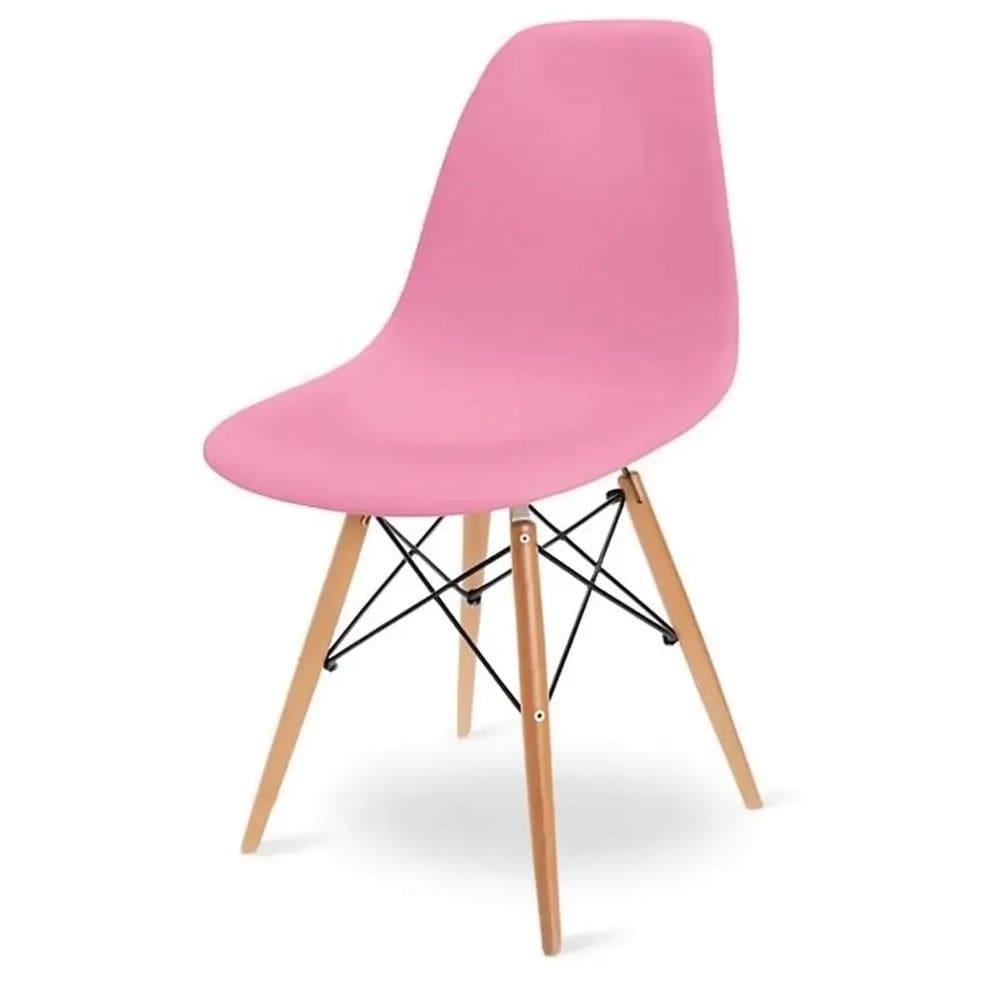 Cadeira Charles 1102 em Polipropileno e Base Madeira OR Design Cor Rosa