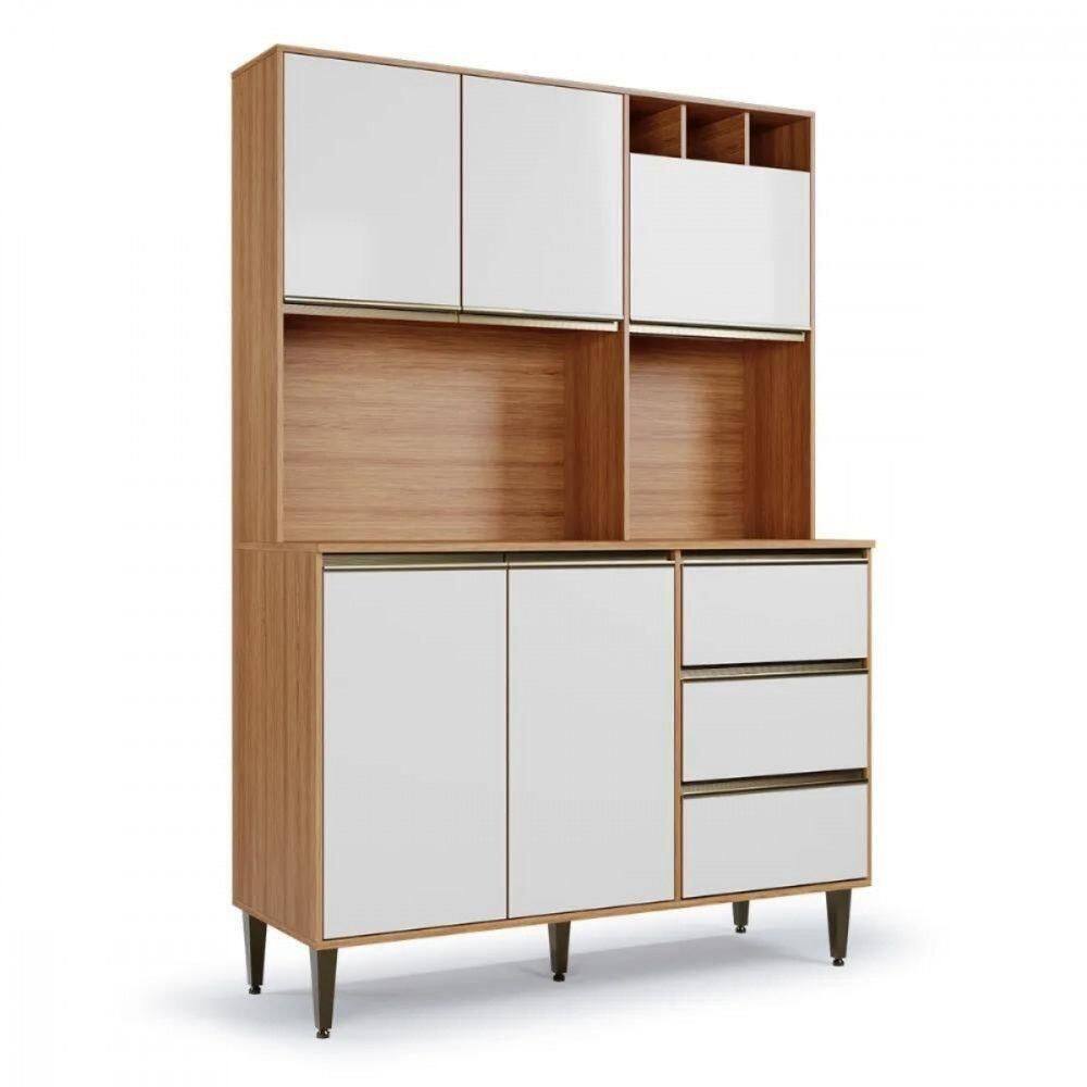Armário De Cozinha 5 Portas 3 Gavetas Versatti Batrol Freijo Com Off White