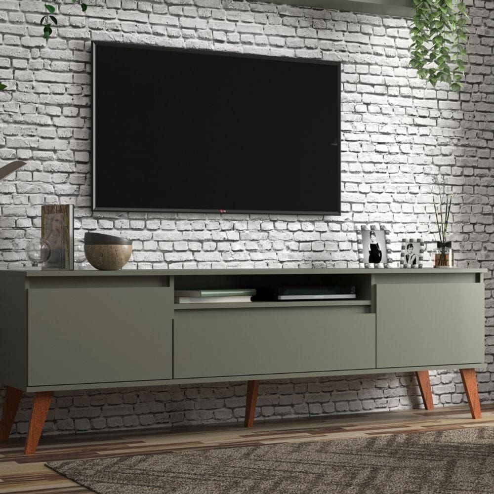 Rack Para Tv 180cm Retro Mdf Verde Dallas - On Móveis
