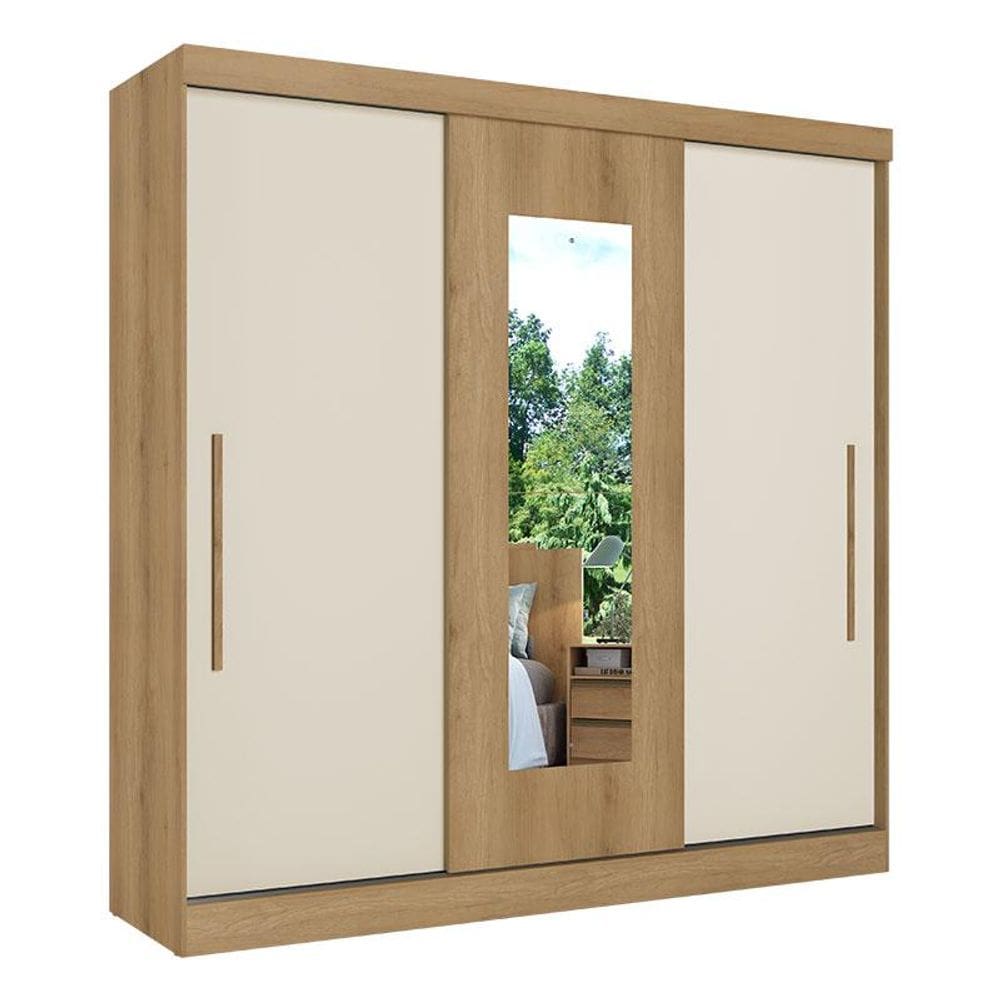 Guarda Roupa Casal Vision Glass 3 Portas Capuccino Cacau Off White Flex Acetinado - THB