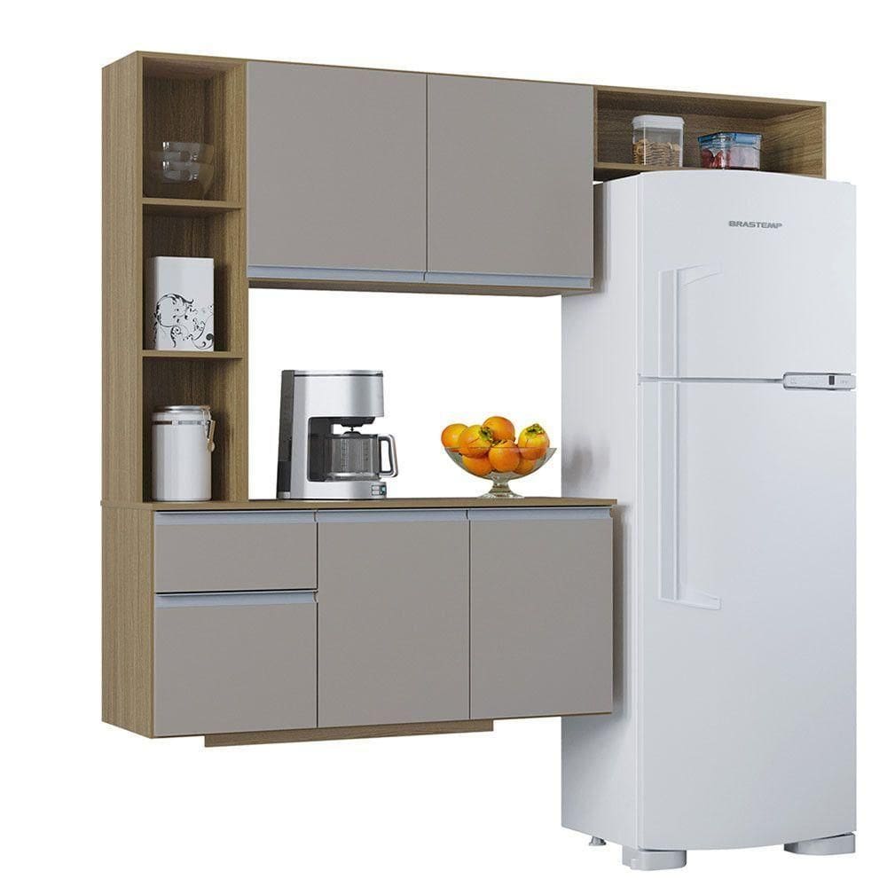 Kit Cozinha Suspensa Mel Com Balcão 163cm Poquema Móveis Damasco-off White