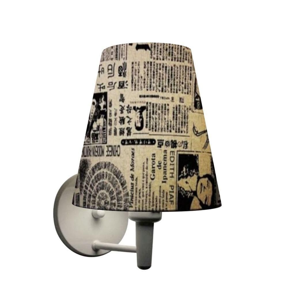 Arandela Cone Md-2007 Base Branco Cúpula Em Tecido 20-08x18cm Ny-jornal - Bivolt