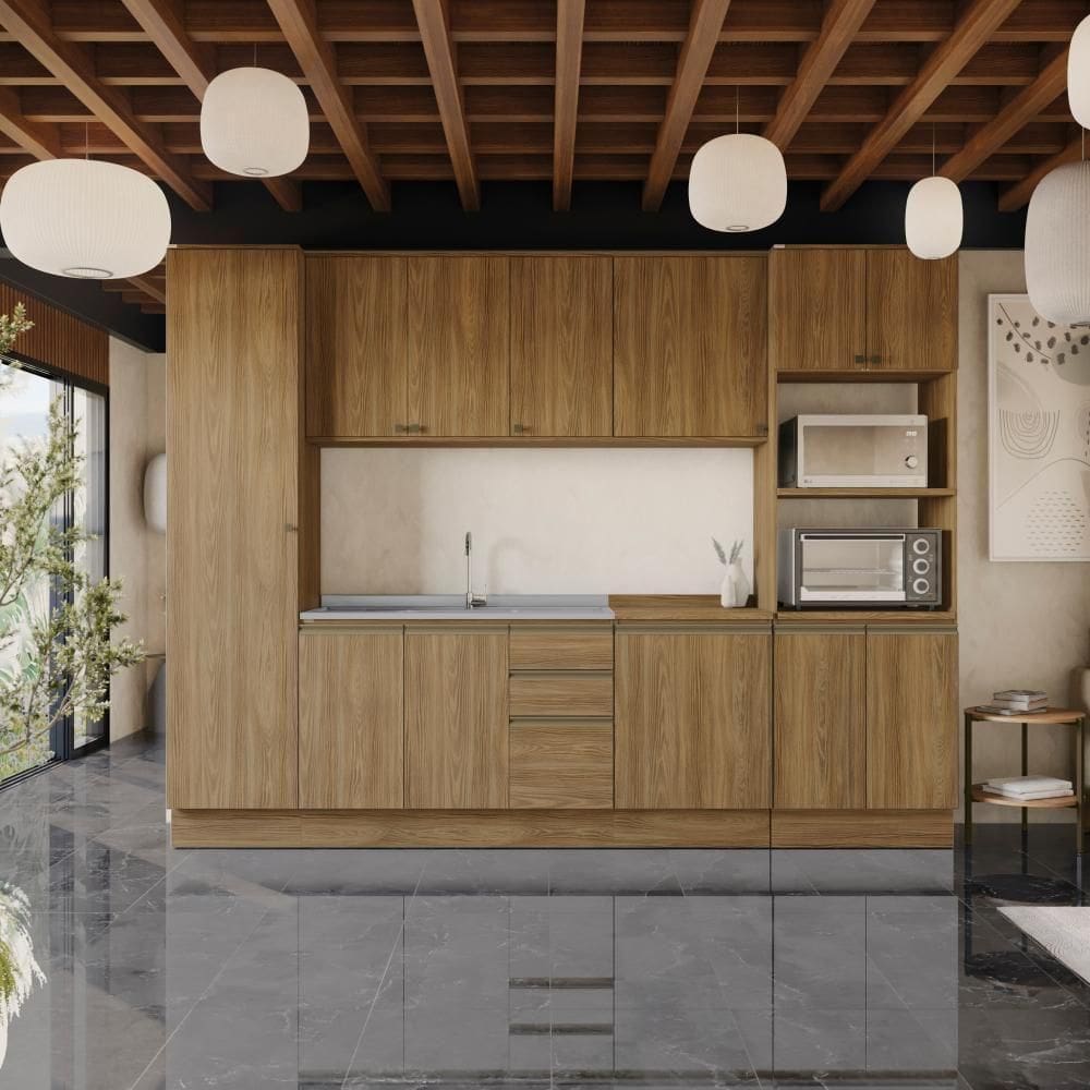 Cozinha Modulada Celeste Kappesberg 100% Mdf Nogueira 300cm