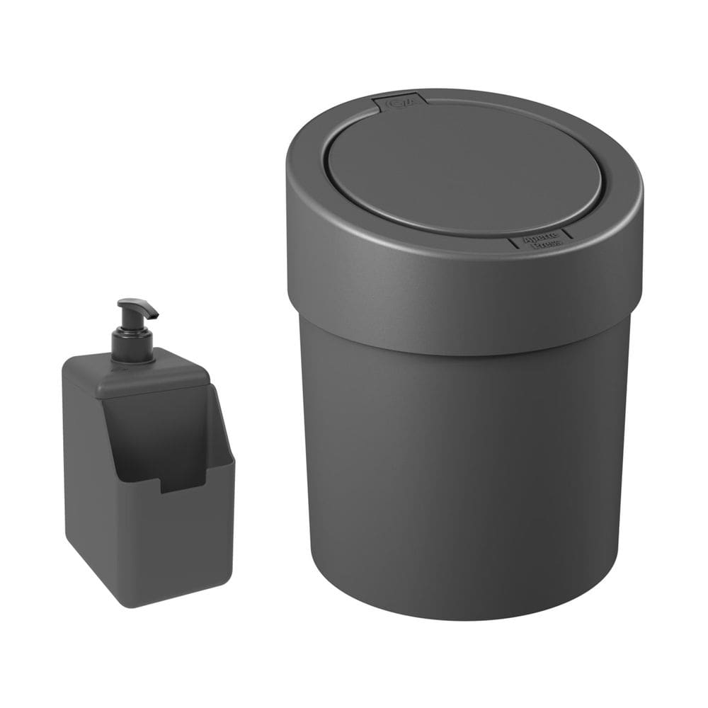 Kit Cozinha Dispenser Porta Detergente Lixeira Tampa Click 5,4L grafite - Coza