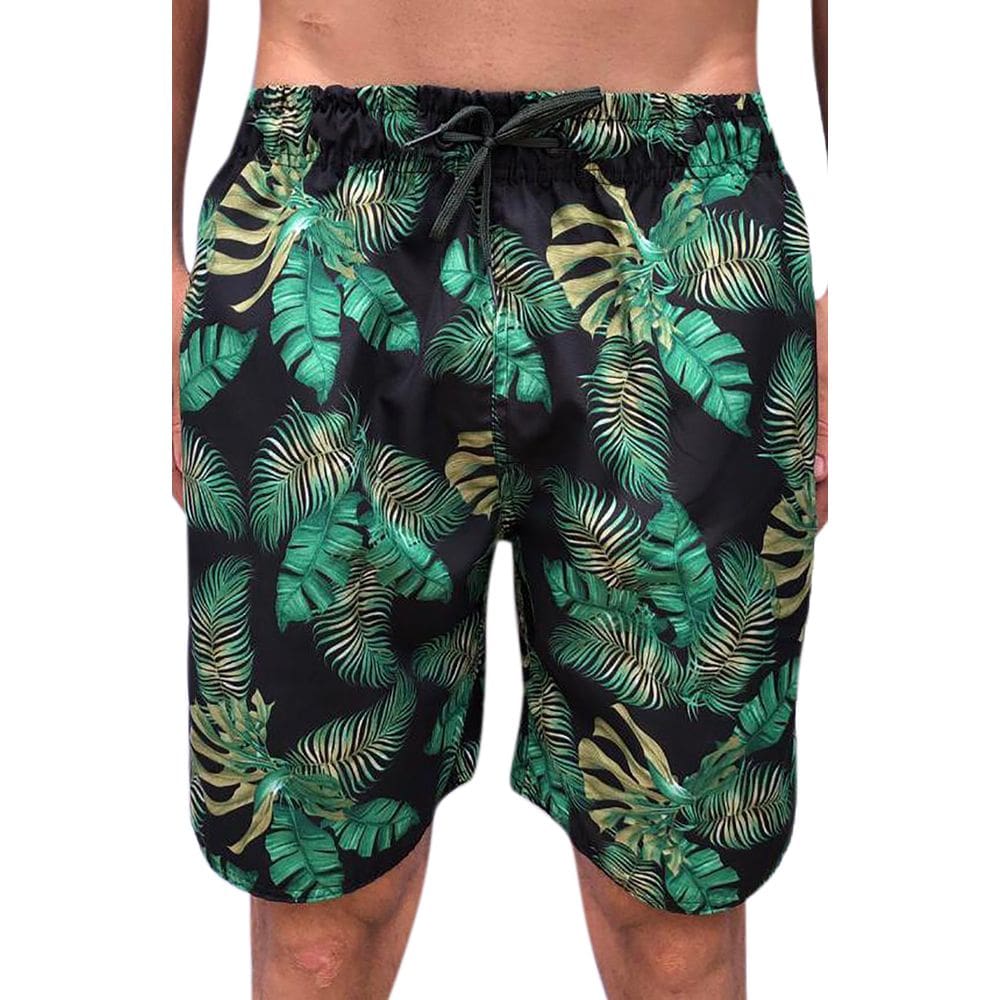 Short Masculino Estampado de Folhas Verdes CoolWave