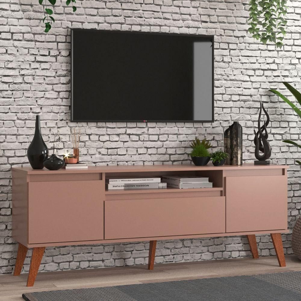 Rack Para Tv 150cm Retro Mdf Rosa Dallas - On Móveis