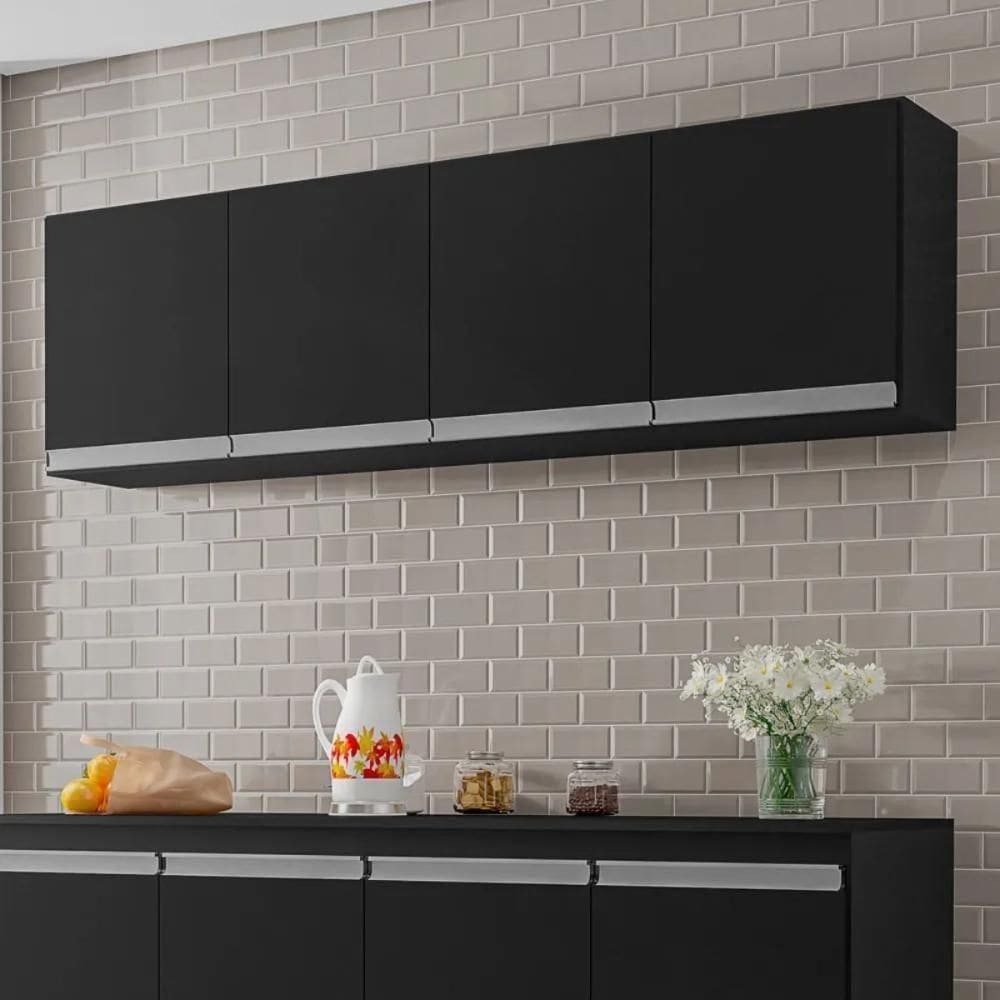 Armario Aereo Texas 4pts 1,50m Preto Fosco