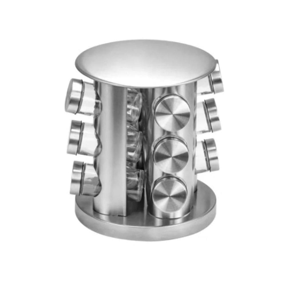 Porta Condimentos Temperos Giratorio Inox 12 Potes de Vidro Redondo Ke Home