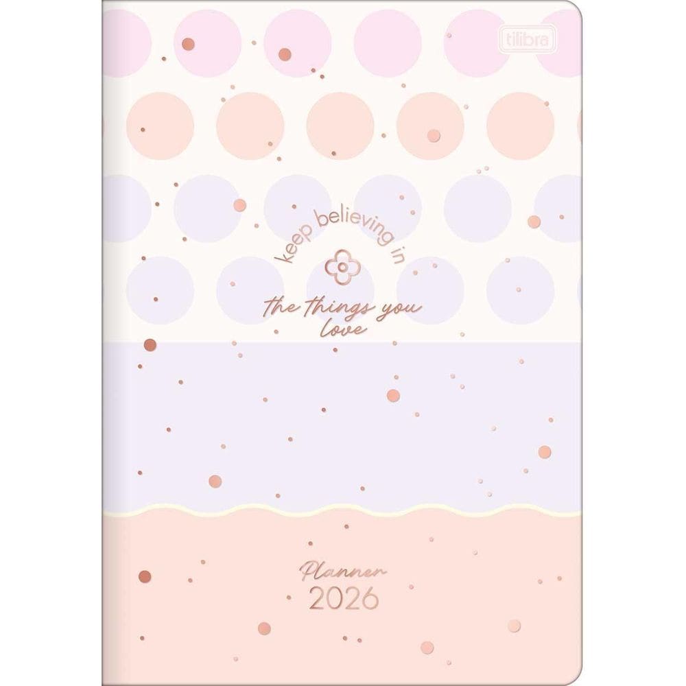 Tilibra - Planner Grampeado 17,8 x 25,4 cm Soho 90 G 2026 - Fundo Bege com Bolas Coloridas - TILIBRA
