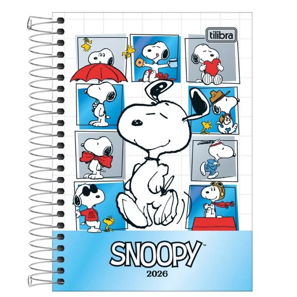 Tilibra - Agenda Espiral Diária 12,9 x 18,7 cm Snoppy 2026 Capa Quadrinhos - TILIBRA