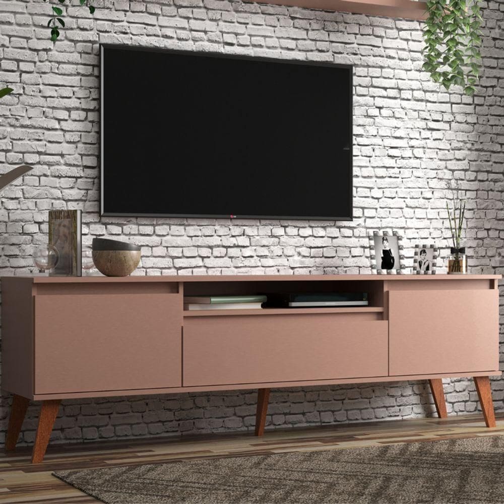Rack Para Tv 180cm Retro Mdf Rosa Dallas - On Móveis