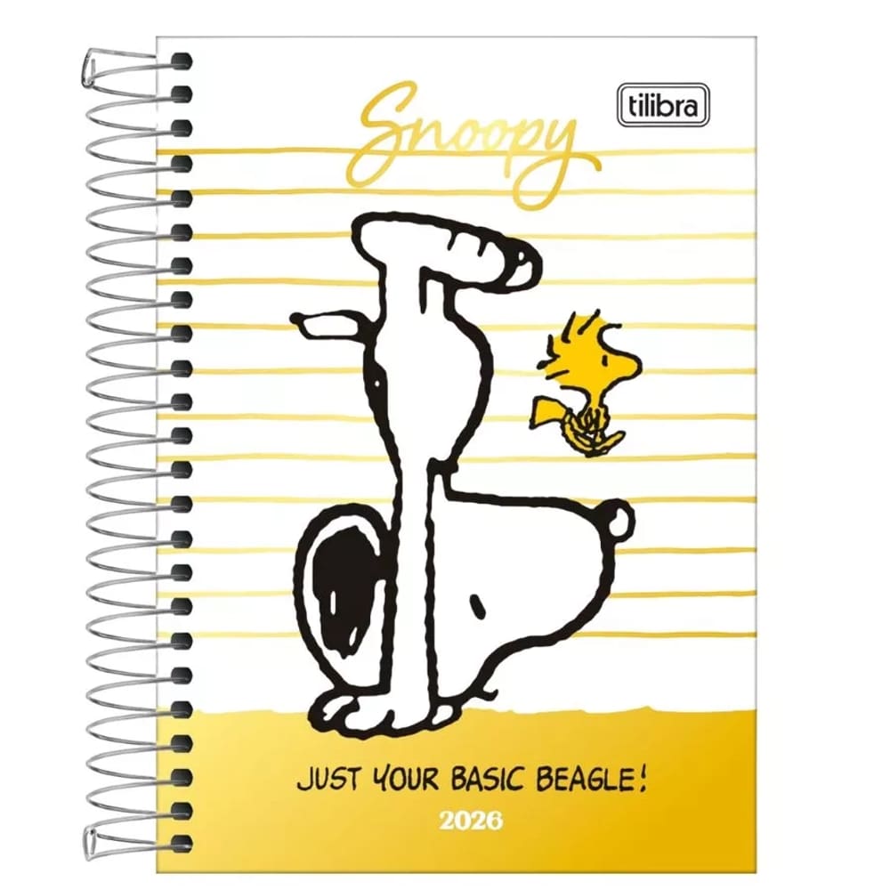Tilibra - Agenda Espiral Diária 12,9 x 18,7 cm Snoppy 2026 Capa Listrada - TILIBRA