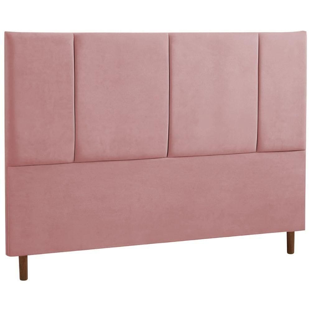 Cabeceira Estofada Casal Panamá Veludo Rosa 140 Cm