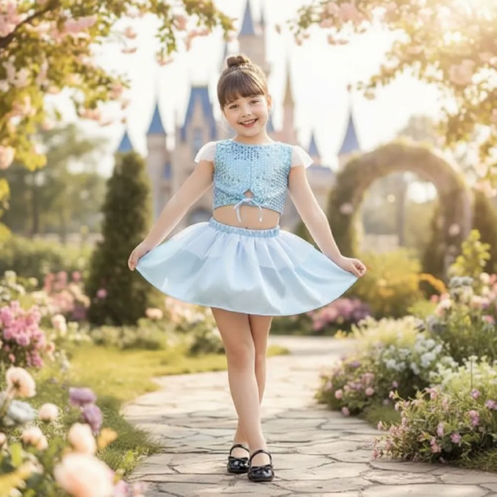 Fantasia Da Princesa Cinderela Cropped C/ Saia Festas