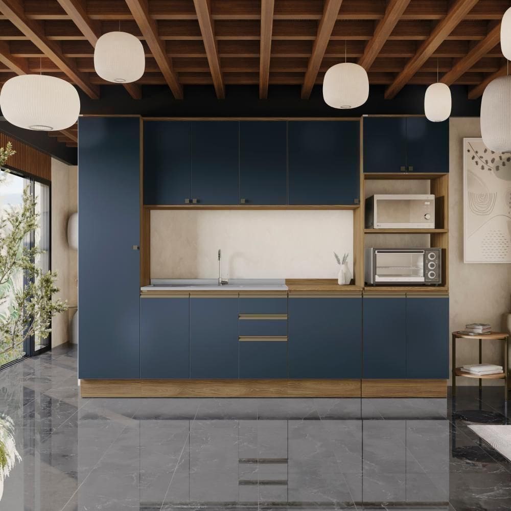 Cozinha Modulada Celeste Kappesberg 100% Mdf Nogueira-azul 300cm